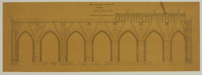 216788 Opstand van de zuidelijke arm van de kloostergang van de Domkerk te Utrecht; situatie van voor de restauratie.